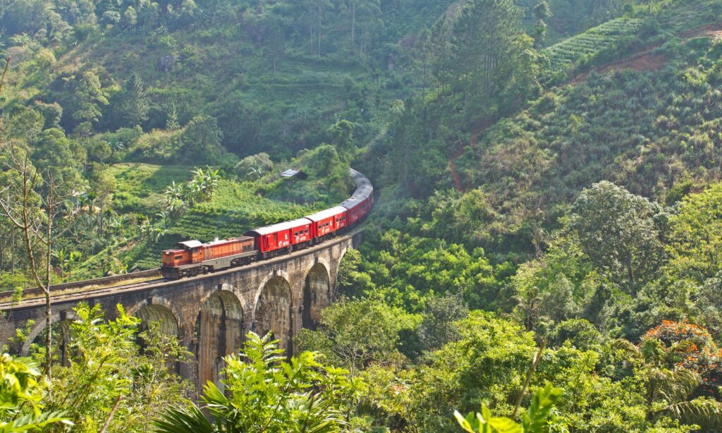Поездка на поезде среди гор Шри-Ланки