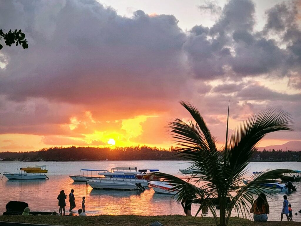 Sunset at Blue Bay Beach in Mauritius 